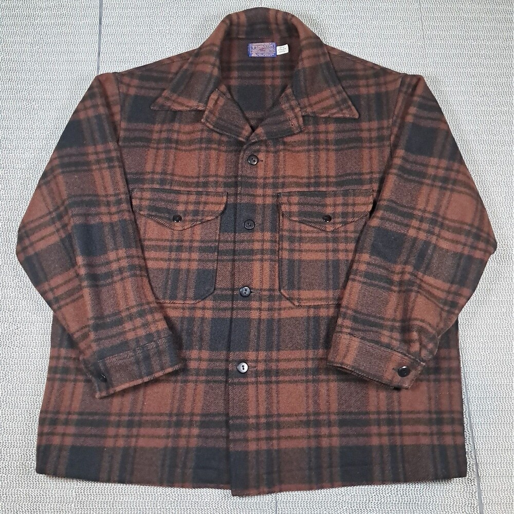 Pendleton Mens XL 100% Virgin Wool  Plaid Field Cruiser Mackinaw Jacket Coat Vtg